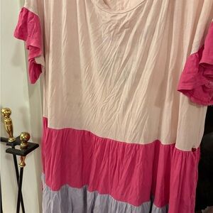 Colorblock Tiered Maxi Dress in Light Pink, Hot Pink & Lavender